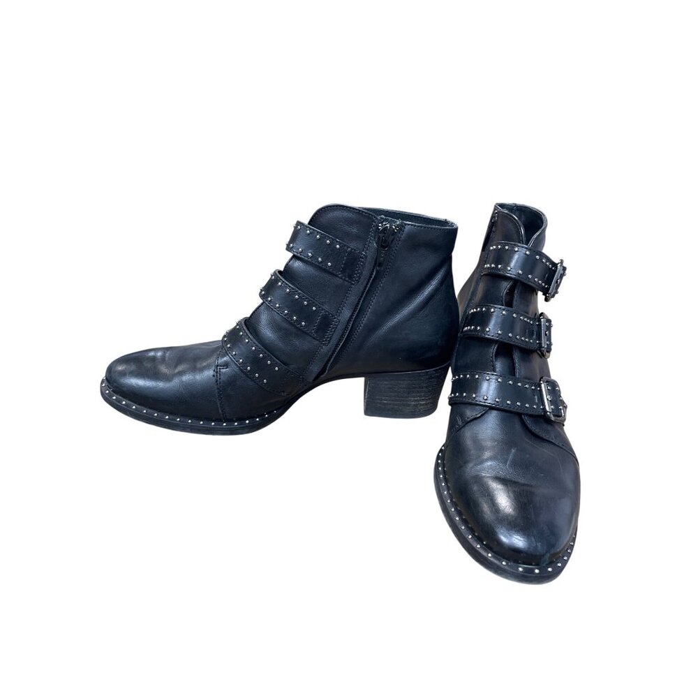 Paul Green Womans Black leather studed moto ankle boots sz 5.5 SKU 9631 - Picture 2 of 16